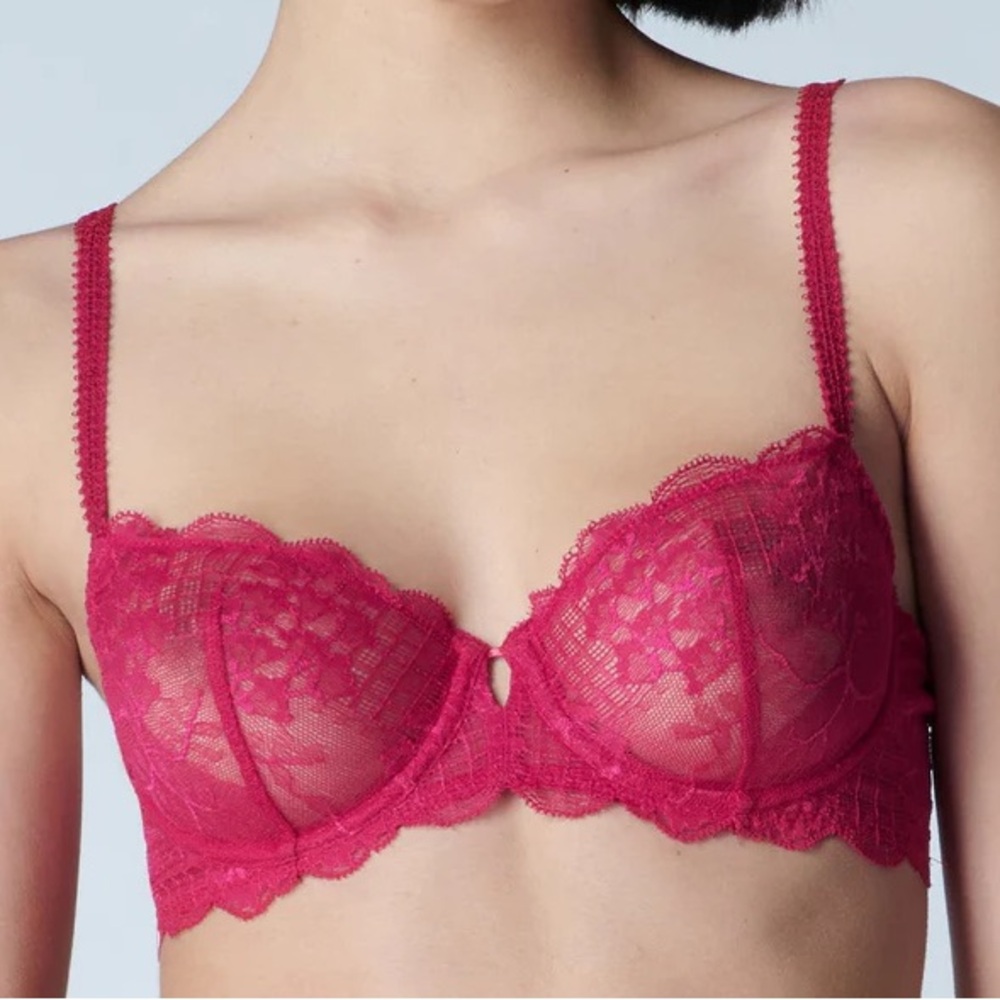 SIMONE PERELE Reve Sheer Demi underwire bra Cranberry size EUR 80E US 36DD NWT